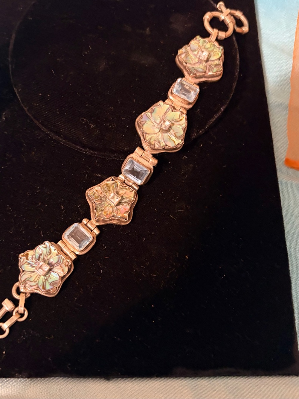 Sterling abalone and blue topaz bracelet